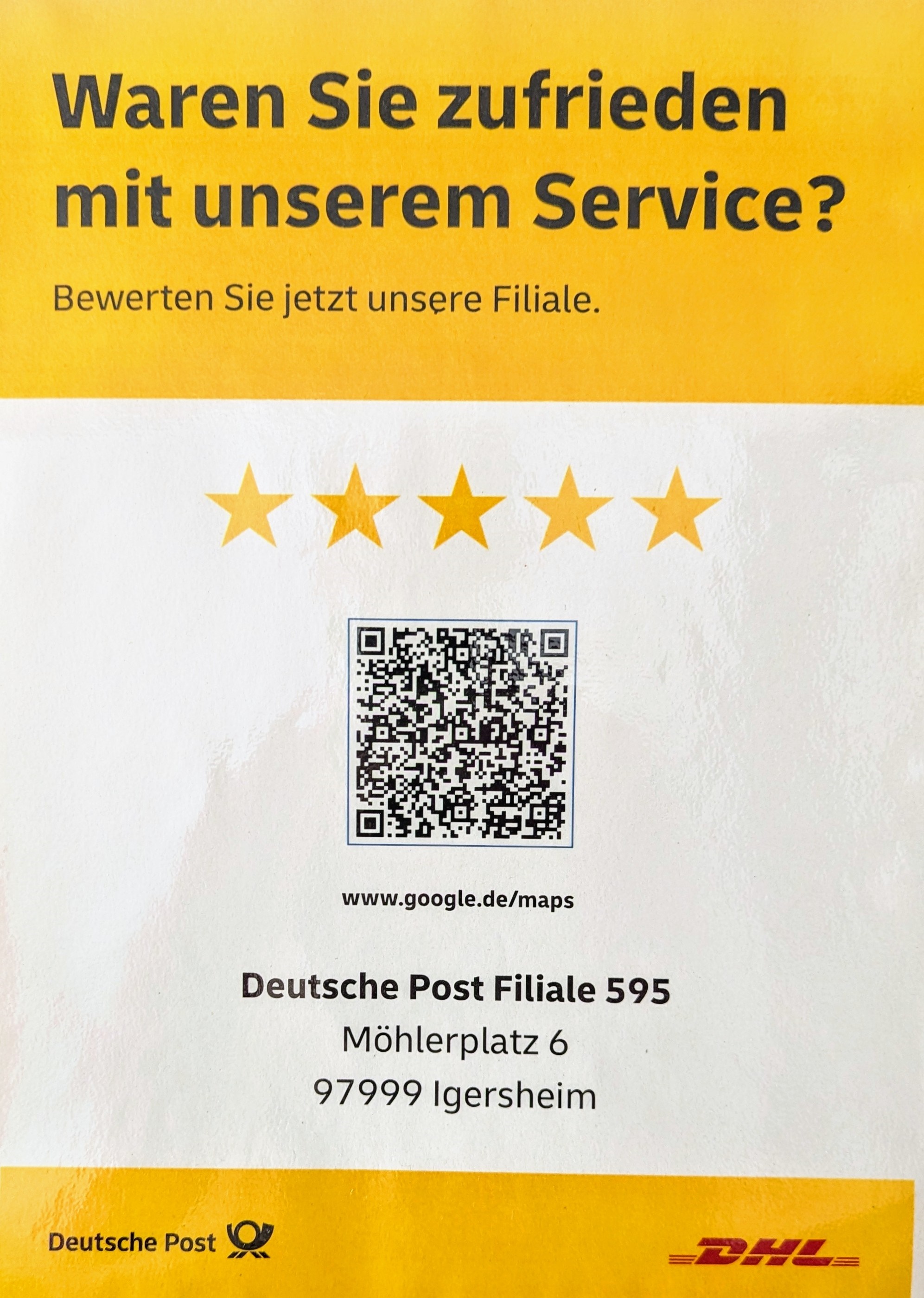 Plakat mit QR-Code zur Service-Bewertung